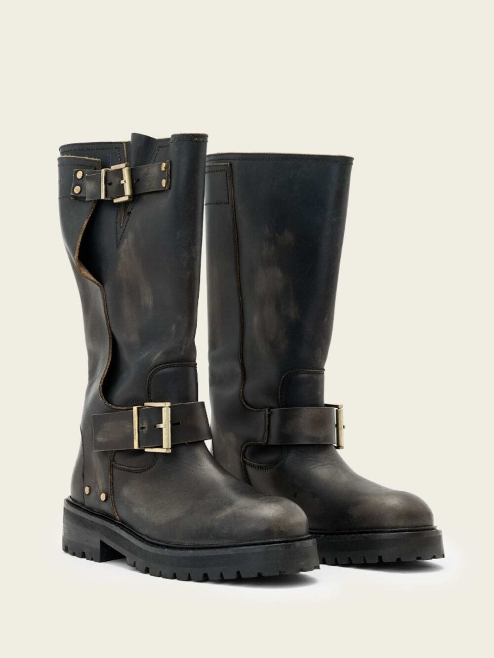 ALLSAINTS Tay Biker Boot in Dark Brown black combat cowboy leather
